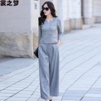 裳之梦2015秋冬新款女装阔腿裤两件套时尚名媛棉麻休闲套装9561