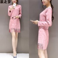 裳之梦2015秋冬新款欧洲站女装修身显瘦粉色中长裙女9574