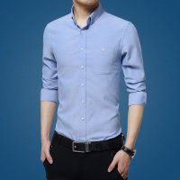 2017春装新款男装衬衫 潮男长袖英伦都市休闲纯色修身版长袖衬衫 男