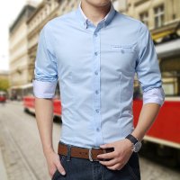 2017春装新款男装 男士商务休闲百搭修身版长袖衬衫 潮男纯棉衬衣 多色可...