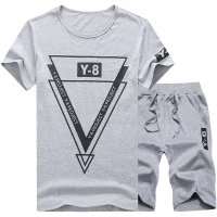 2017夏装新款男装T恤短裤套装 男士修身圆领印花V领短袖T恤男短袖运动套...