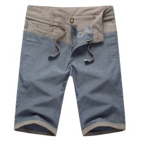 2017夏新款男裤 潮男时尚休闲短裤 亚麻五分短裤 男棉麻拼色短裤 男