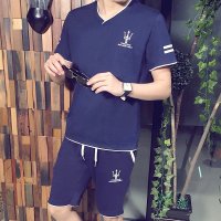 2017夏装新款男装 男士V领短袖t恤 五分短裤潮男韩版休闲男士短袖运动套...