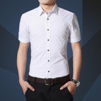 2017春夏装新款男装衬衫 男士时尚休闲百搭商务短袖波点 圆点衬衫 男士翻...