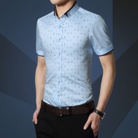 2017夏装新款男装衬衫 男士时尚休闲百搭商务短袖印花衬衫 男士翻领短袖衬...
