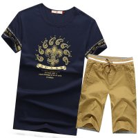 2017夏装新款男装 套装 潮男时尚休闲百搭 青少年印花圆领短袖t恤 五分...