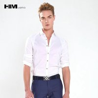 HIM汉崇 2015春季新款 男士简约百搭修身时尚白色长袖衬衫401378W