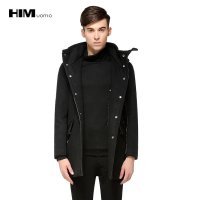 HIM汉崇专柜正品2015冬季新款简约时尚男士长款连帽风衣外套302239B