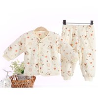 钓鱼猫婴幼儿纯棉棉衣新款薄领棉衣两件套