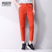尚品奴2016夏季新款裤子女夏棉质刺绣休闲裤直筒宽松长裤原创女装