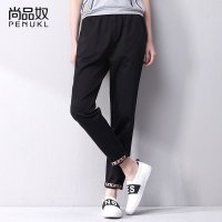尚品奴2016新款黑色女装裤子 原创刺绣哈伦裤女夏长裤宽松休闲裤