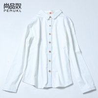 尚品奴2016春装新品棉质白色衬衫女 长袖百搭拼接休闲职业白衬衣