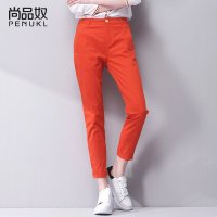 尚品奴2016春装新款橘黄色棉布九分裤 女文艺纯色直筒休闲裤夏 潮