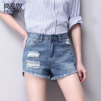 尚品奴2016夏季新款毛边破洞牛仔短裤女夏显瘦AA字宽松中高腰热裤