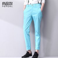 尚品奴2016新款夏季女士直筒休闲九分裤显瘦文艺蓝色9分裤运动裤