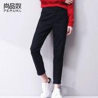 尚品奴2016新款夏季女士直筒休闲裤棉质文艺女裤黑色显瘦裤子长裤