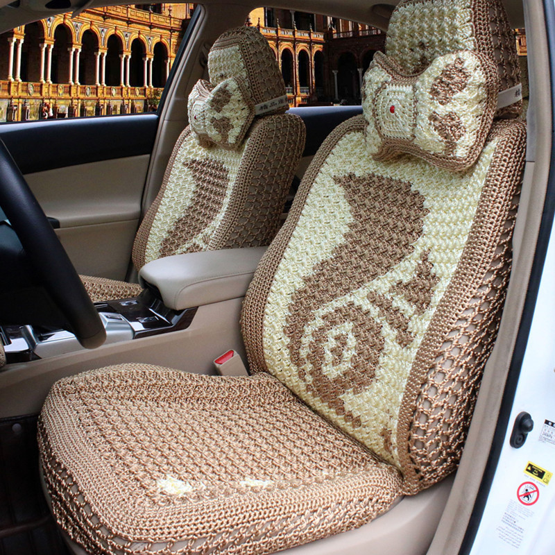 汽车座垫夏季双层手钩坐垫汽车冰丝座垫手工编织座套四季通用坐垫