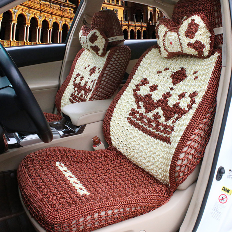 汽车座垫夏季双层手钩坐垫汽车冰丝座垫手工编织座套四季通用坐垫