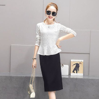 走来甜甜女装2016秋季新款时尚名媛气质蕾丝上衣长袖套装裙