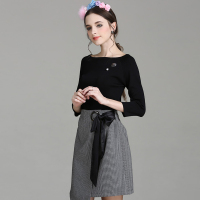 走来甜甜2016秋季新款女装韩版修身气质名媛长袖套装裙两件套