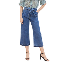 艾莱依2019年春夏新款时尚韩版蝴蝶结系带牛仔裤长裤女601836004