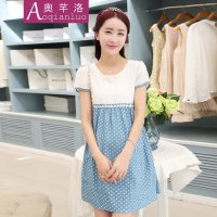 奥芊洛 孕妇装夏装孕妇连衣裙子纯棉蕾丝牛仔拼接上衣中长款棉麻连衣裙怀孕衣服潮【货到付款】