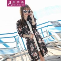 奥芊洛 2015夏日新款韩版时尚显瘦蝴蝶印花雪纺防晒衣 女衬衫外套潮流女装 货到付款