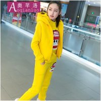 奥芊洛 2015秋冬新款女装时尚卡通加绒加厚连帽三件套运动休闲套装卫衣女装 货到付款
