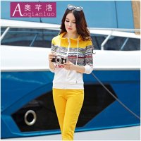 奥芊洛 2015秋冬新款韩版时尚印花民族风休闲卫衣运动套装女大码女装 货到付款