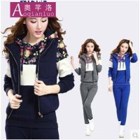 奥芊洛 2015秋冬装新款卫衣三件套 加厚加绒冬装韩版连帽大码休闲运动套装女装