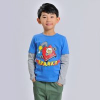 新款男童卡通帅气纯棉拼接长袖T恤 沸羊羊红将军赛车13XYYAWB04