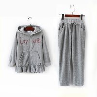 2016新款 童装 女童天鹅绒卫衣拉链带帽 女宝宝上衣长裤套装 15SSG22/23