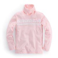 2016秋冬新款女童高领蕾丝蝴蝶结公主纯棉T恤 高领保暖T恤15FSAWG10