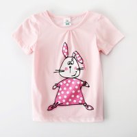 2016夏季新款女童纯棉短袖T恤可爱兔子公主粉上衣FS227210