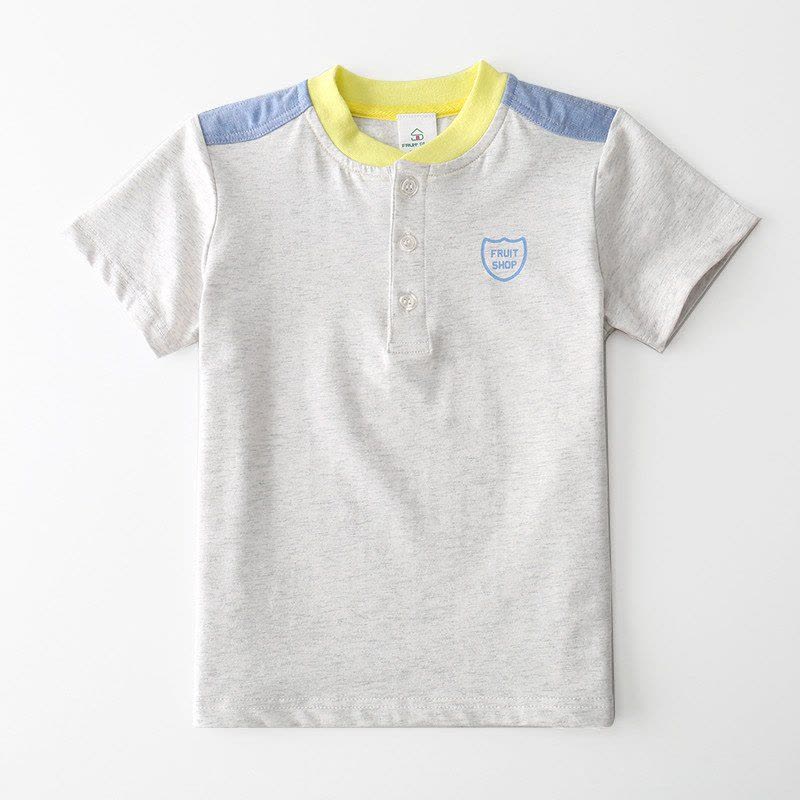 2016夏季新款男童纯棉短袖T恤拼接印章运动吸汗上衣FS227106图片