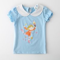 2016夏季新款女童纯棉短袖T恤圆领花边袖卡通女孩上衣FS227203