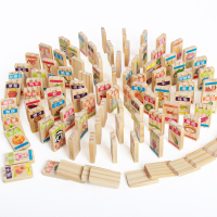 网童奇贝100粒多米诺骨牌儿童积木制玩具3-6周岁认知图学习水果动物...