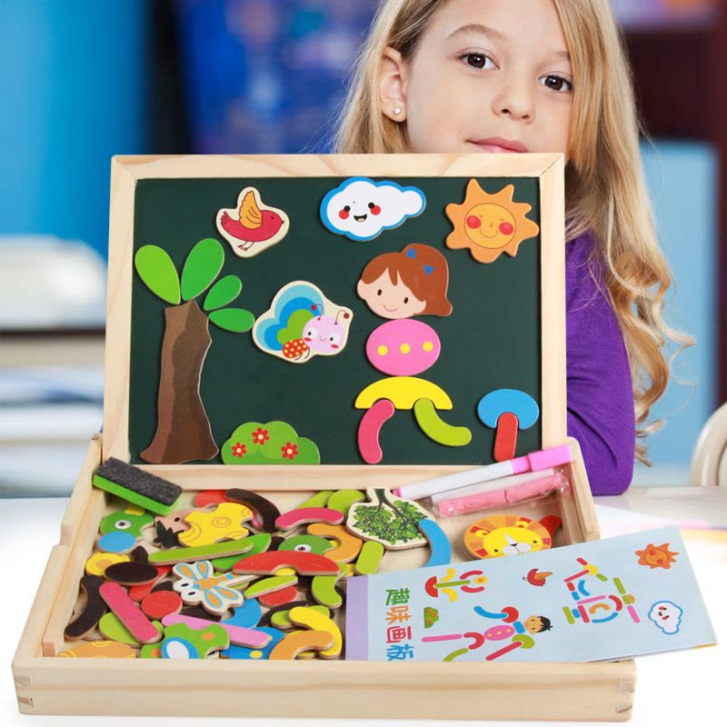 网童奇贝儿童磁性拼拼乐双面画板拼图男女孩宝宝积木玩具3周岁4-5-6岁...图片