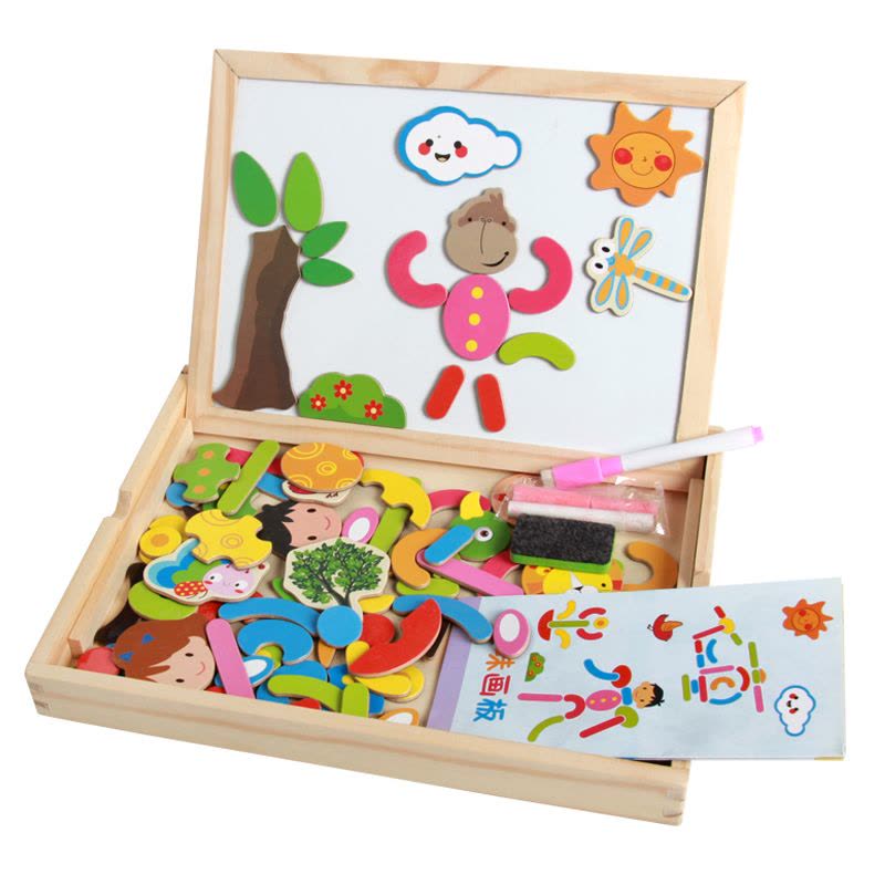 网童奇贝儿童磁性拼拼乐双面画板拼图男女孩宝宝积木玩具3周岁4-5-6岁...图片
