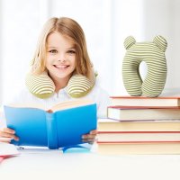 艾茵美卡通u型枕头护颈枕条纹棉锦可爱儿童枕脖子u型枕