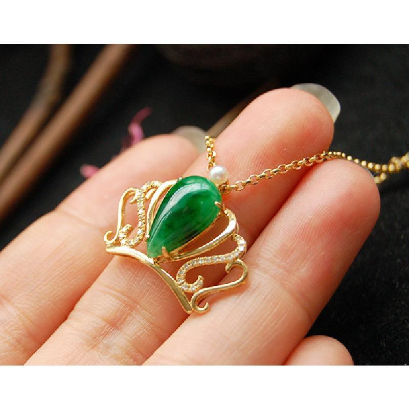 天生珠宝5505公主的婚礼莹设计之皇冠18k金天然翡翠吊坠送翡翠玉石
