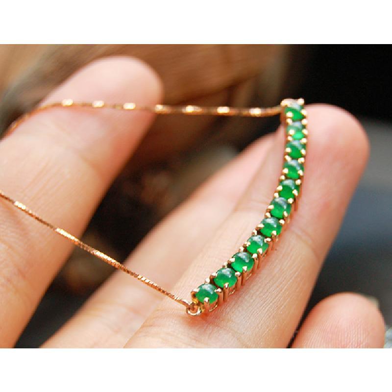 天生珠宝6491微笑锁骨链满色小绿蛋18k金天然翡翠项链诚信老店送翡翠