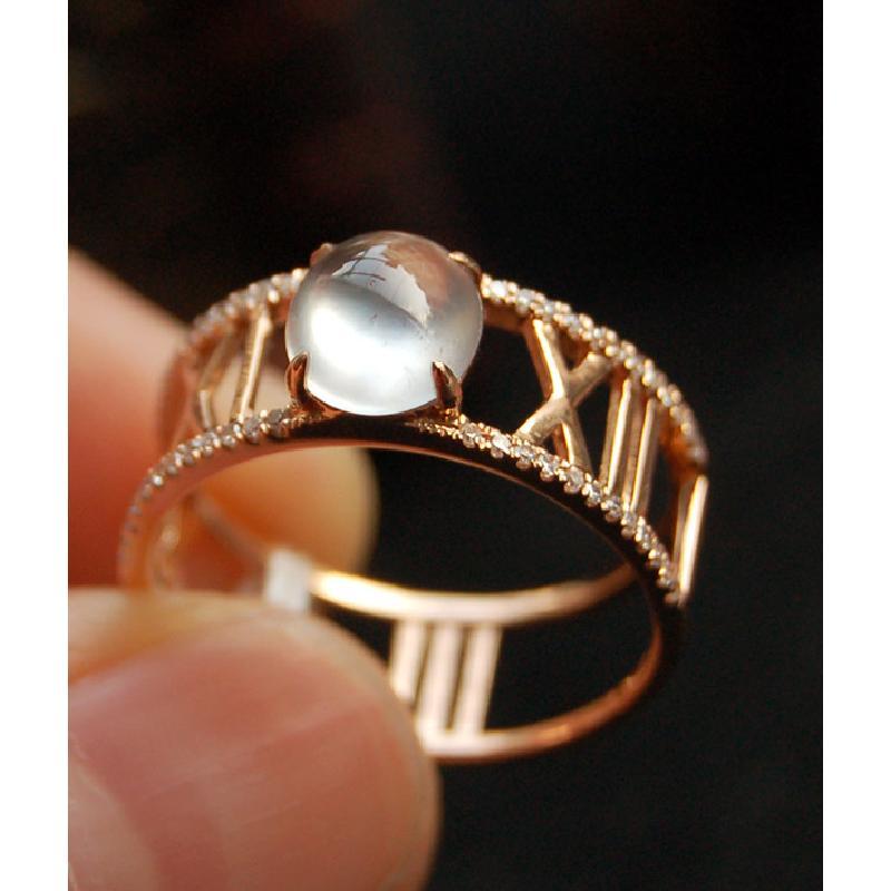 天生珠宝8383时尚个性玻璃种小白蛋18k金天然翡翠戒指11号诚信老店送