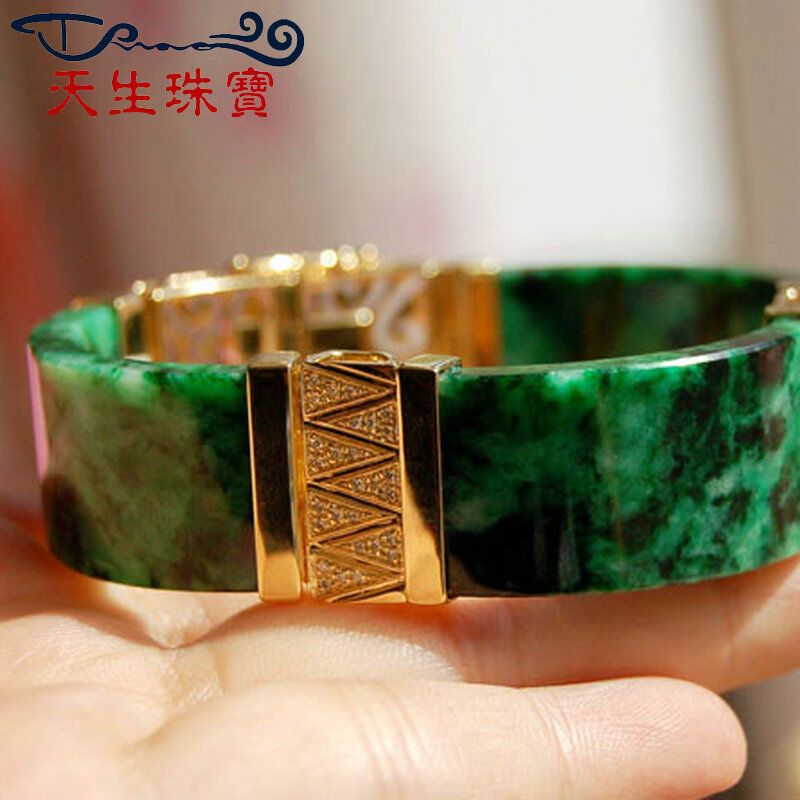 天生珠宝翡翠手镯 手链天生珠宝06设计款古典大气艳辣花青 镶嵌18k金天然翡翠手镯 老店送国检证书 价格图片品牌报价 苏宁易购天生珠宝官方旗舰店
