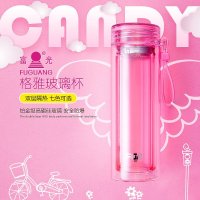 富光双层玻璃杯水杯 男女创意透明盖便携过滤花茶杯水晶杯子 WFB1012-320