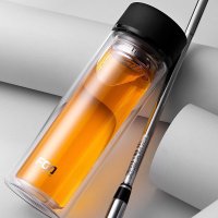 富光双层玻璃杯水杯男女创意透明盖便携过滤花茶杯水晶杯子WFB1013-320