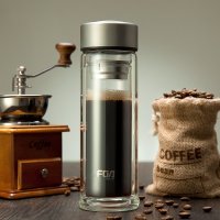 富光双层玻璃杯瓶 男女商务创意水杯子过滤带盖便携泡茶杯 WFB1014-320