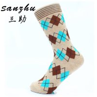 纯棉袜子少女秋冬季中筒袜子百搭菱形格日系休闲成人袜子