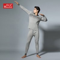 华之吉男士内衣套装秋冬季竖条印花圆V领秋衣秋裤男式薄款打底衫