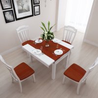 乐庭家具 实木餐桌椅套装组合 伸缩折叠橡胶木餐桌 饭桌 木桌,长桌变方桌 一桌四椅 配送安装